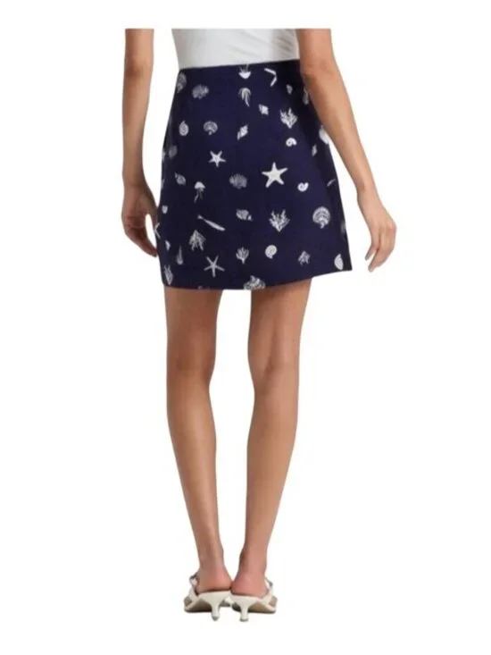 A New Day Navy Blue Skort With White Seashell Print Size 10 Side Zipper Closure - Picture 2 of 10